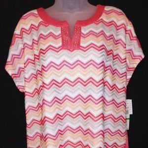 ALFRED DUNNER Cozumel Cap Sleeve Chevron Knit Top